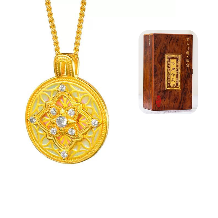 新品矿金   新中式点钻四叶花海吊坠（珍藏木盒版） 一口价