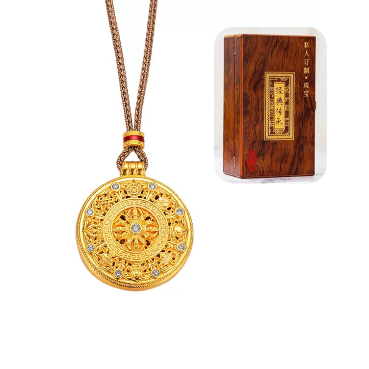 新品矿金  （磨砂）复古花丝镂空八宝罗盘吊坠（珍藏版木盒） 一口价