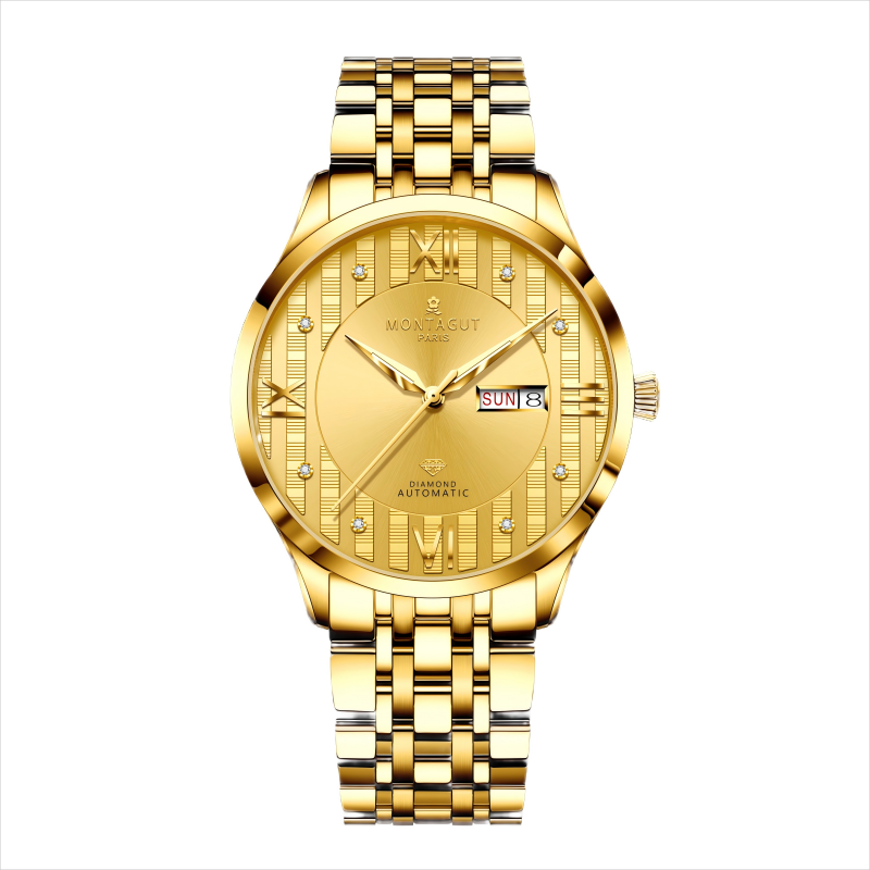 香港金六福KSF&法国梦特娇联名款-八星高照 真金真钻 夜光全自动机芯 男士商务金表