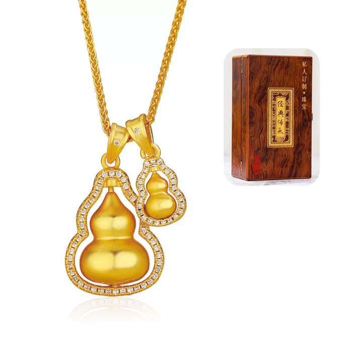 新品矿金   高级百搭旋转双葫芦吊坠（珍藏木盒版） 一口价