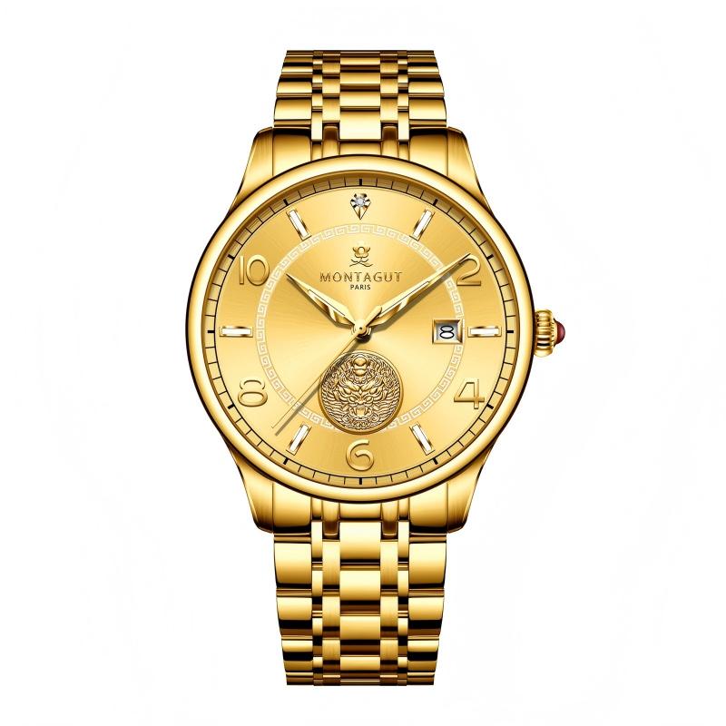 香港金六福KSF&法国梦特娇联名款-祥瑞麒麟 真金真钻 夜光全自动机芯 男士商务金表