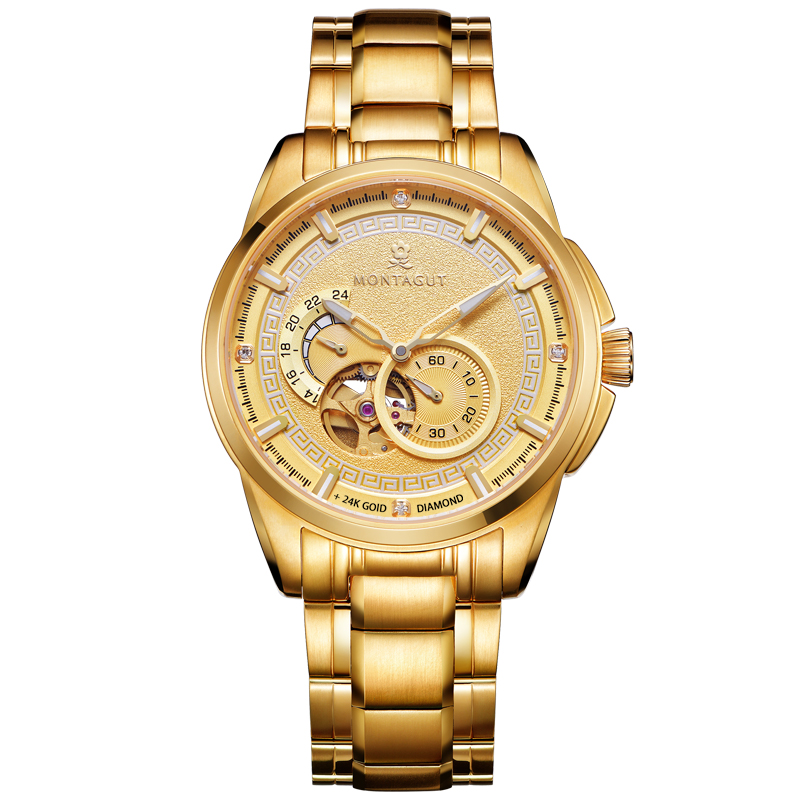 香港金六福KSF&法国梦特娇联名款-如意呈祥 真金真钻 夜光全自动机芯 男士士商务金表（金）