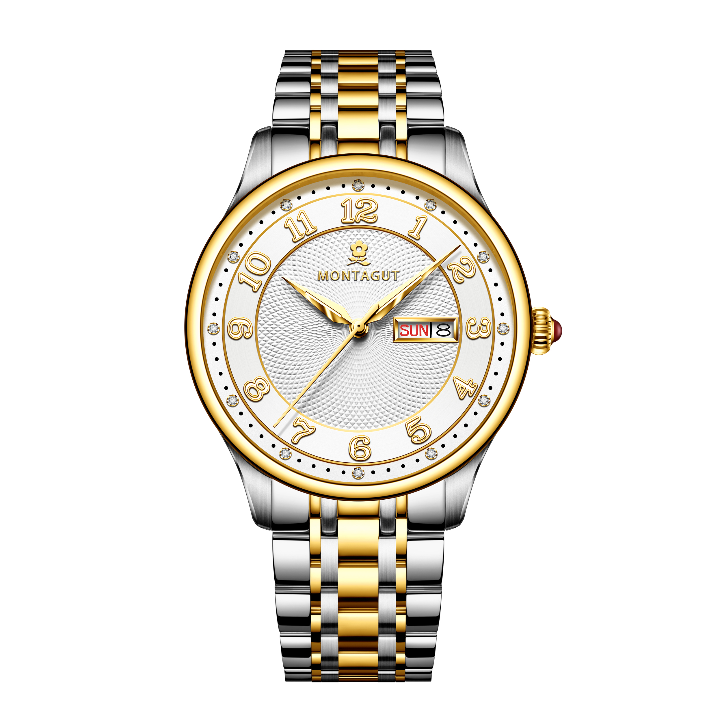 香港金六福KSF&法国梦特娇联名款-十二星辰 真金真钻 夜光全自动机芯 男士士商务金表（表盘白）（双色）