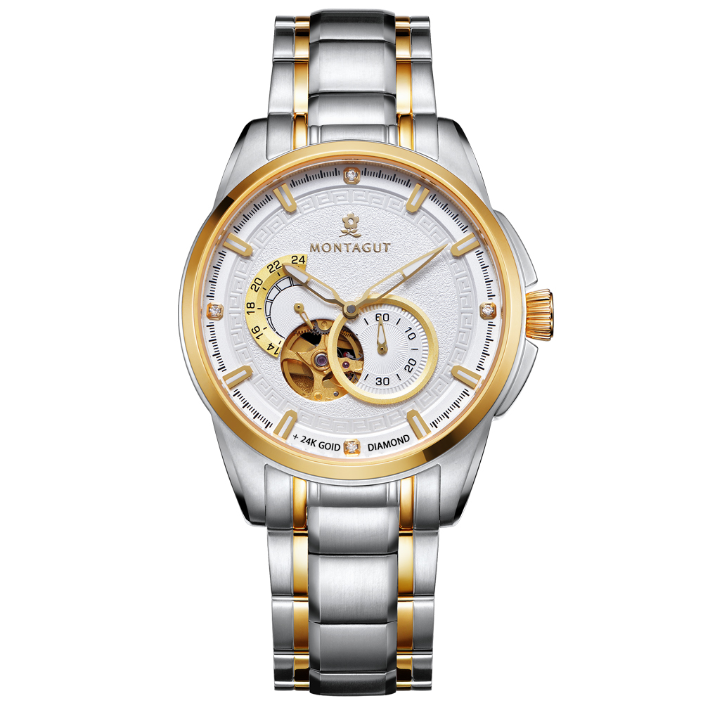 香港金六福KSF&法国梦特娇联名款-如意呈祥 真金真钻 夜光全自动机芯 男士士商务金表（双色）