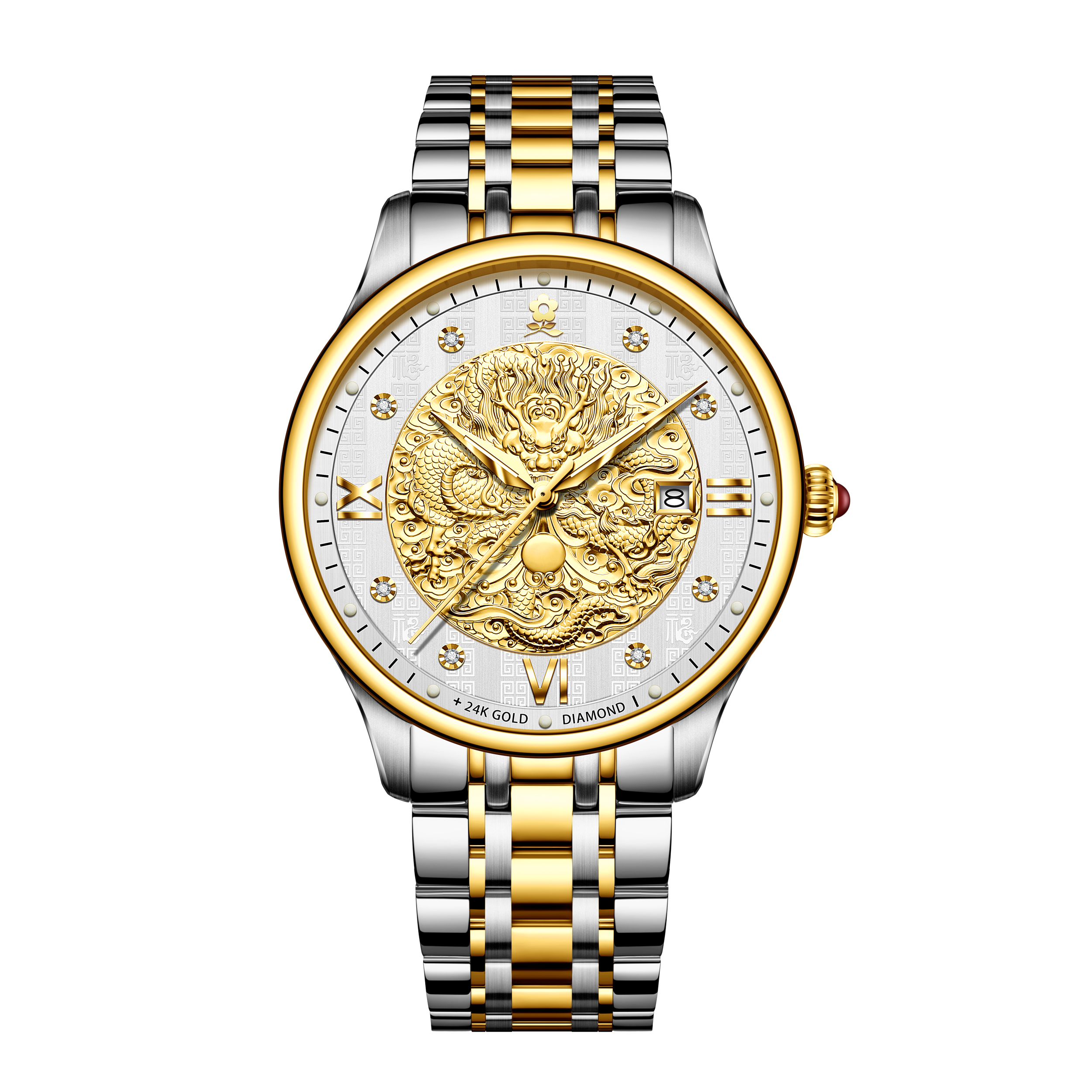 香港金六福KSF&法国梦特娇联名款-五福临门 真金真钻 夜光全自动机芯 男士士商务金表（双色）