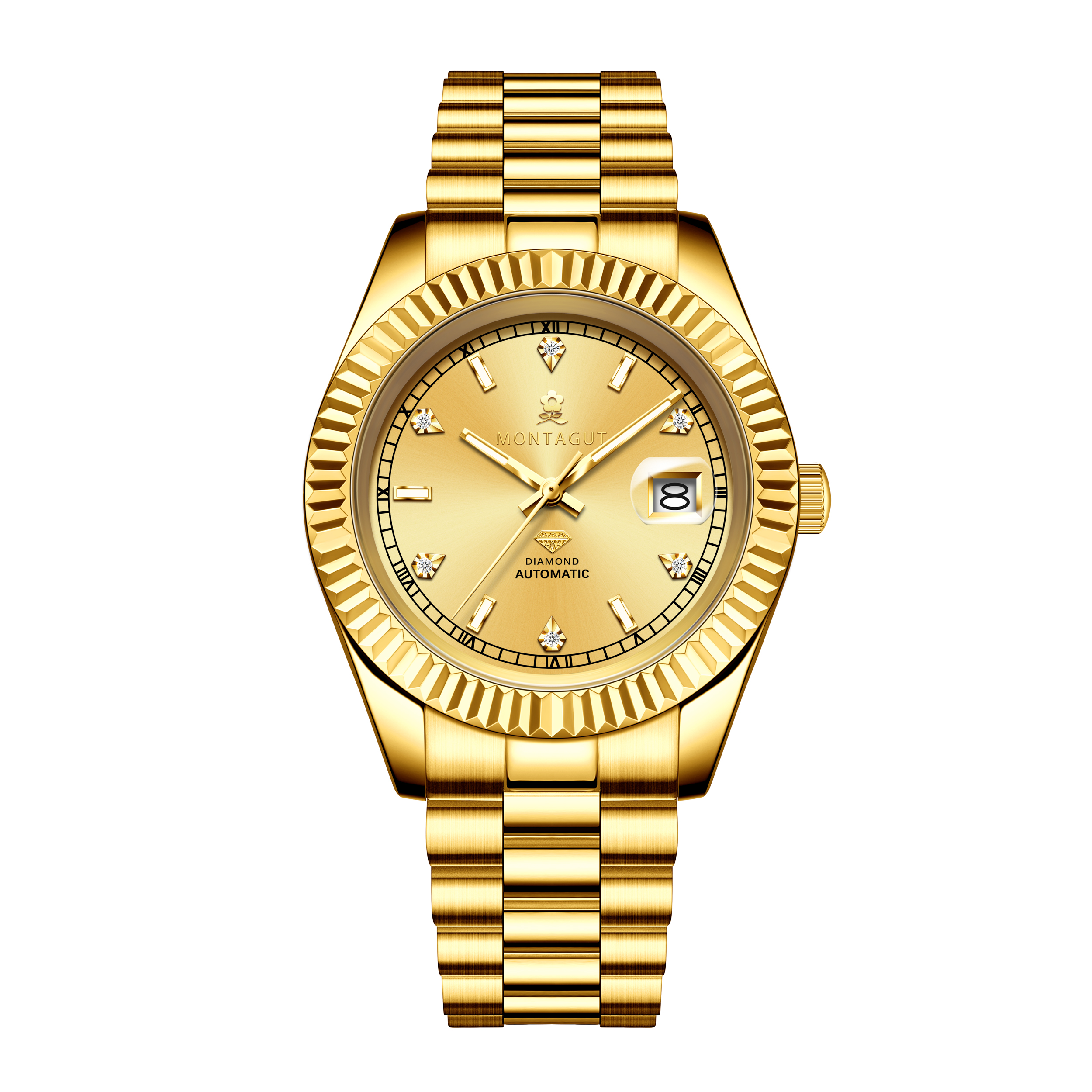 香港金六福KSF&法国梦特娇联名款-六合同风 真金真钻 夜光全自动机芯 男士商务金表（表盘金）