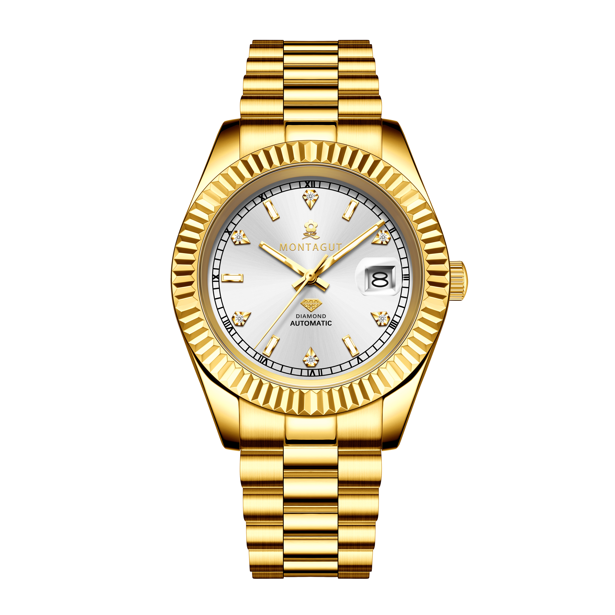 香港金六福KSF&法国梦特娇联名款-六合同风 真金真钻 夜光全自动机芯 男士商务金表（表盘白）