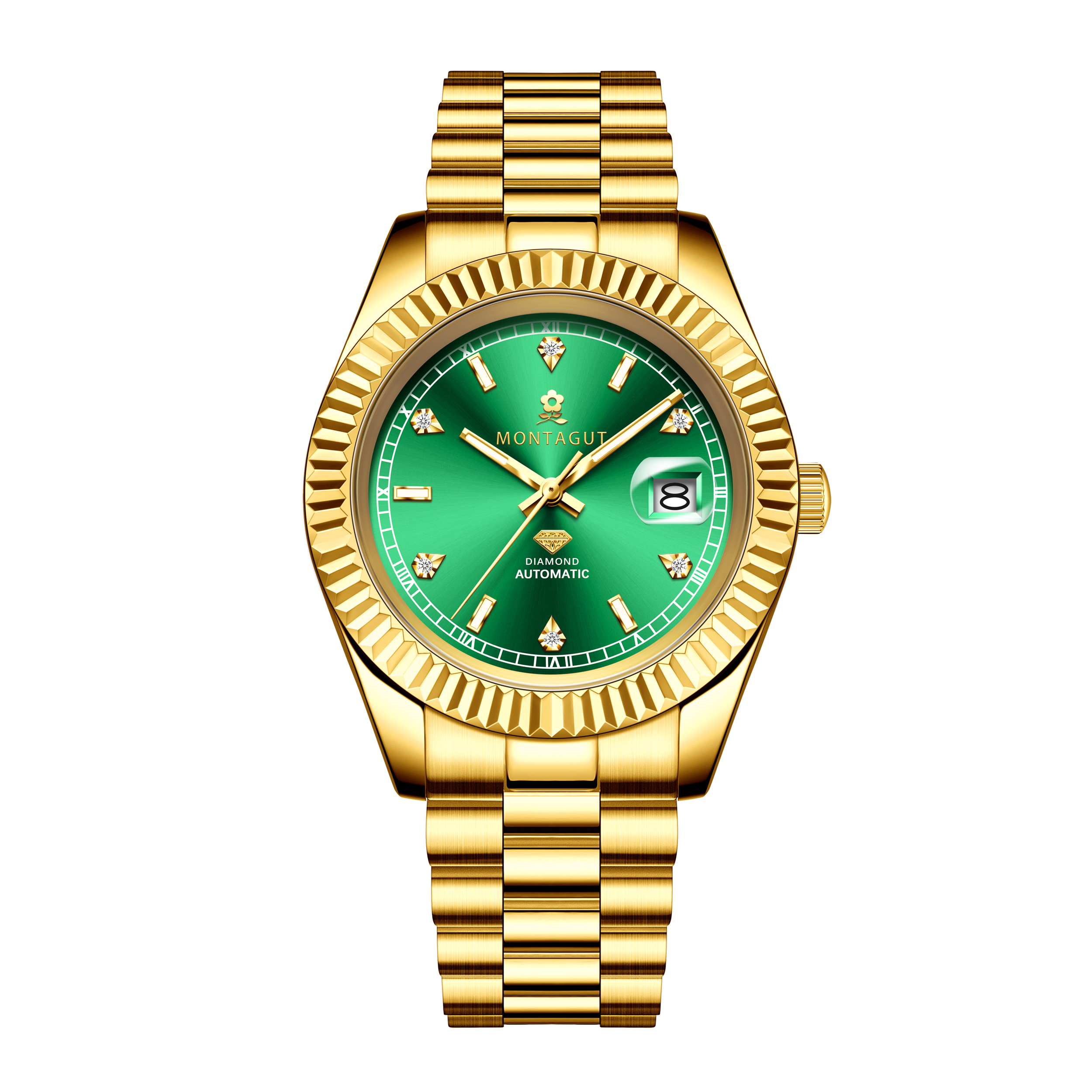 香港金六福KSF&法国梦特娇联名款-六合同风 真金真钻 夜光全自动机芯 男士商务金表（表盘绿）